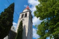 Church of St. Mark with impressive bell tower in a small town Veprinac in Croatia