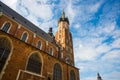 Church of St. Mary and the Cloth Hall in the main Market Square -Rynek Glowny in the city of Krakow in Poland Royalty Free Stock Photo