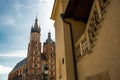 Church of St. Mary and the Cloth Hall in the main Market Square -Rynek Glowny in the city of Krakow in Poland Royalty Free Stock Photo