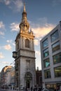 Church of St Mary-le-Bow at sunset in Cheapside, London, UK Royalty Free Stock Photo