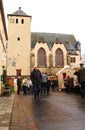 The church of St. Mary Queen at the Dudeldorf, Germany Christmas Market