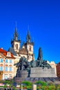 Church of St. Mary of TÃÂ½n in the Old Town Square with the Statue of Jan Hus in Prague Royalty Free Stock Photo