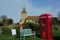St Mary`s The Virgin Church, post box & telephone box, Romney Marsh Kent. UK