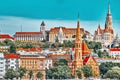 Church of St. Matthias ,Fisherman`s Bastion,Calvinist Church shore view`s of the Danube .Budapest.Hungary Royalty Free Stock Photo