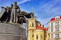 Church of St Nicholas and Jan Hus monumenton historic square the Royalty Free Stock Photo