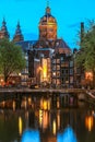 Church of St Nicholas over old town in Amsterdam Royalty Free Stock Photo