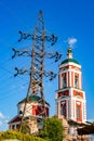 Church of St. Nicholas the Wonderworker in Rusinovo and power line