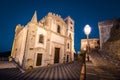 Church of St. Nocolo at night in Savoca, Sicily, Italy. The place where Godfather movie were filmed Royalty Free Stock Photo