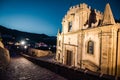 Church of St. Nocolo at night in Savoca, Sicily, Italy. The place where Godfather movie were filmed Royalty Free Stock Photo