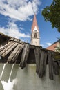 Church in St Pankraz behind defective roof