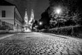 Church of St. Peter and Paul on Vysehrad. Cobbled street by night. Prague, Czech Republic Royalty Free Stock Photo