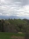 Church of St. Primoz and Felicijan on green hill. Jamnik, Kranj, Slovenia. Royalty Free Stock Photo