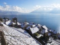 Saint-Saphorin with sniow at Lake Geneva in Winter