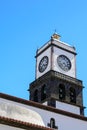 The Church of St. Sebastian is one of the main attractions of Ponta Delgada. Tower with a clock and bells. Azores, Sao Miguel Royalty Free Stock Photo