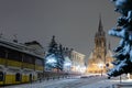 Church of St. Stanislav in Chortkiv, Ukraine. winter night view