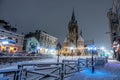 Church of St. Stanislav in Chortkiv, Ukraine. winter night view