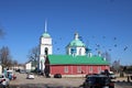 Church of St. Varvara in the Russian city of Pechora on a sunny spring day. April 2019