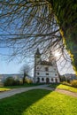 Church of St. Volbenka in autumn colors against a blue sky, Slovenia, Europe