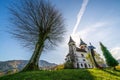 Church of St. Volbenka in autumn colors against a blue sky, Slovenia, Europe