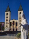 Church and statue of Madonna in Medjugorje, a place of pilgrimage from all over the world Royalty Free Stock Photo