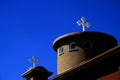 Church Steeple Christian Cross White with Blue Sky Royalty Free Stock Photo