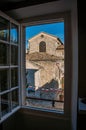 Church and steeple with clock in the Vence village.