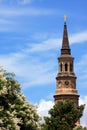 Church steeple and flowers Royalty Free Stock Photo