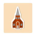 Church sticker illustration. Building, cross, window, door, roof, tree. Editable vector graphic design. Royalty Free Stock Photo