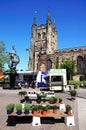 Church and street market, Tamworth. Royalty Free Stock Photo