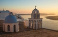 Church at sunset over Caldera, Santorini, Greece Royalty Free Stock Photo