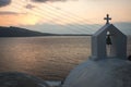 Church at sunset over Caldera, Santorini, Greece Royalty Free Stock Photo