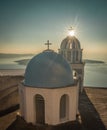 Church at sunset over Caldera, Santorini, Greece Royalty Free Stock Photo