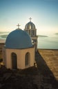 Church at sunset over Caldera, Santorini, Greece Royalty Free Stock Photo