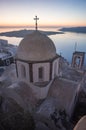 Church at sunset over Caldera, Santorini, Greece Royalty Free Stock Photo