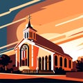 Church at sunset. St. Joseph\'s Church. Vector illustration. generative AI