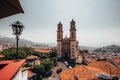 Church of Taxco, Guerrero, Mexico, seen from a building in front of it, of Baroque architecture