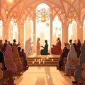 Church, Temple, or Mosque Wedding Scene: Union of Souls in a Sacred Space