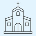 Church thin line icon. Orthodox christian building with cross on top. Wedding asset vector design concept, outline style