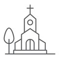 Church thin line icon, religion and building, chapel sign, vector graphics, a linear pattern on a white background.