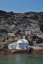 Church to hot volcanic springs, Santorini, Thira Island, Cyclades Islands Royalty Free Stock Photo