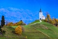 Church on top of the hill in Slovenia countryside Royalty Free Stock Photo