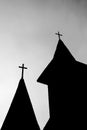 Church top or steeple silhouette in black and white. Artistic monochrome photography