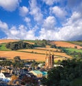 Church in Totnes against countryside in England Royalty Free Stock Photo