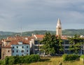 Church tower rises above the old town of Koper in Slovenia