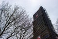 Church tower De Dom in Utrecht during renovations on a winter day