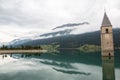 Church tower of Lago di Resia in Curon Venosta Royalty Free Stock Photo