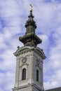 Church tower of Saint George`s Cathedral in city of Novi Sad Royalty Free Stock Photo