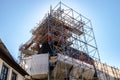 Church tower in scaffolding Royalty Free Stock Photo