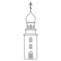 Church tower. Sketch. Temple with a dome decorated with a cross. Vector illustration. Coloring book for children.