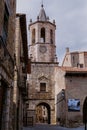 Church tower in the village of Cantavieja in Aragon, Spain